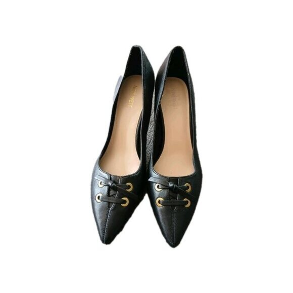 Nine West Malino Black Vegan Pointy Toe 3" Heels Women 10 Corset Pumps Classic - Picture 1 of 6